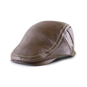 HESOCOZY Mens Ivy Cap PU Leather Newsboy Hat Classic Golf Flat Cap Stylish Adjustable Beret Caps for Men | HESOCOZY