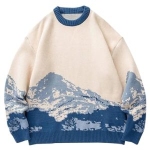 Yimoon Men's Oversized Casual Cable Knitted Sweater - Cute Retro Top for Couples | Yimoon Unisex Crewneck Graphic Ca