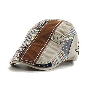 WITHMOONS Mens Adjustable Flat Hat Cotton Patchwork Newsboy Gatsby Cabbie Buckle Cap YZ30116 | WITHMOONS Mens YZ3011