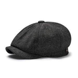 Bucaum Classic 8 Panel Wool Blend Newsboy Flat Cap for Men | Bucaum Herringbone Tweed Newsboy Hats for Men | Bucaum Men