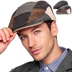 LADYBRO Adjustable Newsboy Hats 2Pack Men's Irish Cabbie Wool Blend Tweed Hats for Men Summer Cool SPF Protection