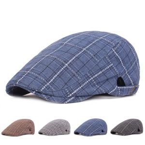 Botvela Men's Newsboy Flat Cap Classic Hat Cabbie Hat Black White Blue One Size