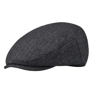 GSHLLO Mens Classic Newsboy Ivy Hat Faux Wool Flat Cap Gatsby Golf Hat | GSHLLO Mens Herringbone Tweed Hat Faux Wool Fl