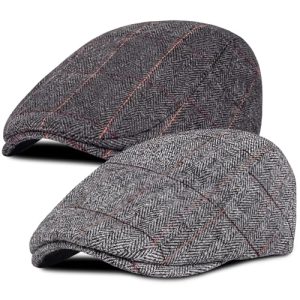 Senker Fashion 2 Pack Newsboy Cap Adjustable Herringbone Tweed Wool Hats for Men | Men's Senker Fashion 2 Pack Newsb