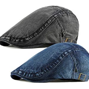 Qunson 2 Pack Men's Denim Cotton Newsboy Caps