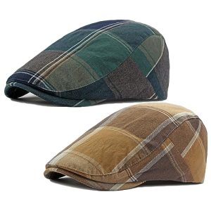 Qianuer Men's Adjustable Plaid Flat Cap for Driving and Golf | Qianuer Men's Ivy Gatsby Flat Cap 2 Pack Driving and