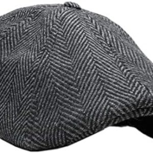 Boston Scally Co. The Original Boston Scally Cap - 8 Panel Cotton Fitted Hat for Men - Grey Herringbone - Peaky Newsboy