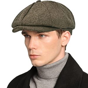 Dsia Zamur Mens Newsboy Cap High Woolen Tweed Gatsby Hat for Fathers Ivy Cabbie Flat Golf Cap