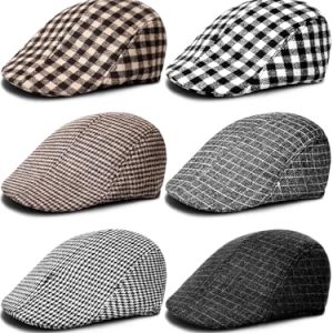 Newcotte Men's Classic Herringbone Tweed Flat Cap for Driving and Hunting | Newcotte 6 Pieces Newsboy Cap Irish Bere