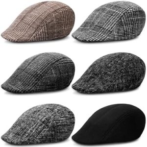 Newcotte Men's Classic Herringbone Tweed Flat Cap for Driving and Hunting | Newcotte Men's 6 Pieces Newsboy Cap Iris